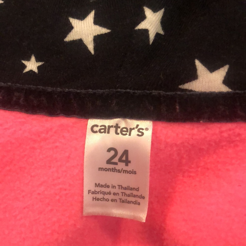 Carter’s Pink zip up hooded fleece with two black bows on the front pocket, 24M - Picture 6 of 9